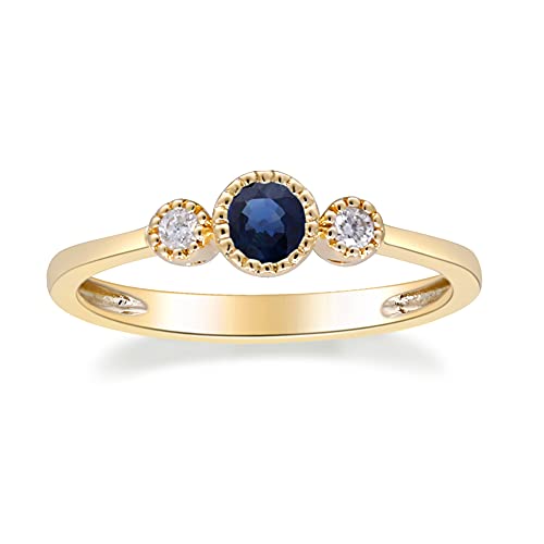 Gin & Grace 10K Yellow Gold Genuine Blue Sapphire Ring With Diamonds For Women | Ethically, Authentically & Organically Sourced (Round-Cut) Shaped Sapphire Hand-Crafted Jewelry For Her | Sapphire Ring For Women #TOP1