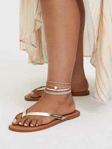 Image of FOCALOOK Anklet Bracelets Set for Women, 14K Gold Plated Waterproof Cuban Link Chain Layered Anklets Set for Plus Size Ankle 8-10.5 Inch Adjustable Summer Beach Jewelry Gift