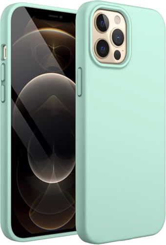 Image of VONZEE Microfiber Candy Case Compatible for iPhone 12 Pro Max 6.7 inch, Shockproof Slim Back Cover Liquid Silicone Case - Mint Green