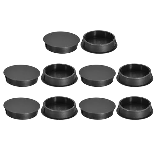 Image of uxcell 40mm /1.57 inch Plastic Hole Plugs, 10Pcs Flush Type Panel Round Snap in Fastener Knockout Locking Plugs for Furniture Insert End Caps Panels, Black