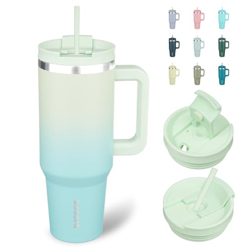 Image of BJPKPK 40 oz Insulated Tumbler With Lid And Straw Stainless Steel Tumblers Cup With Handle For Women And Men,Mint