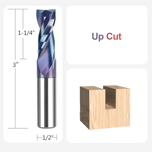 Image of SpeTool Upcut Spiral Router Bit 1 /2 Shank, 1-1 /4 Inch Cutting Length, TAC Coated CNC Router Bits, Solid Carbide End Mill for Woodworing Cutting, Slot Mortise, Carving, Engraving