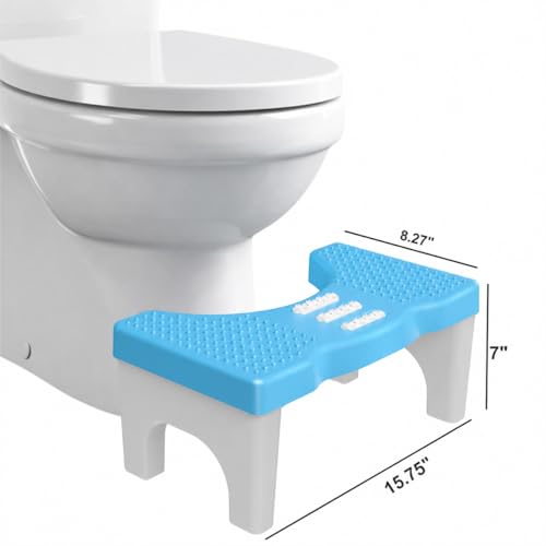 Image of TechHark Toilet Step Stool with Massage Rollers, Foldable Design, 18 cm Height, Promotes Natural Squatting Position (Grey and Blue)