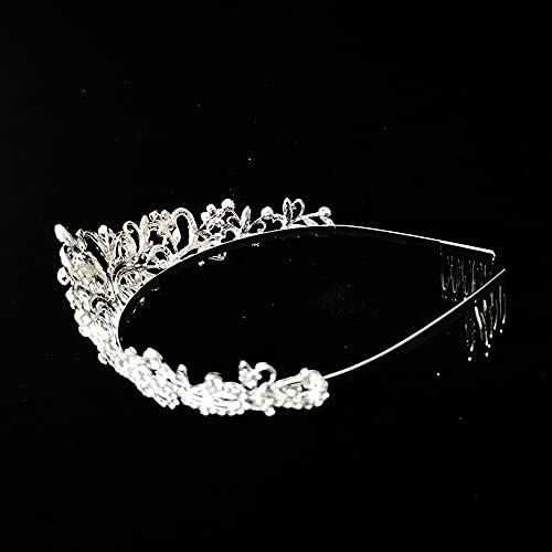 Diademas de mujer tipo coronas de tiara de cristal plateado con peines 6