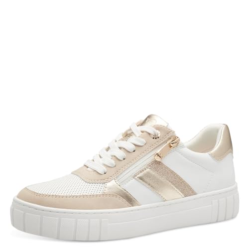 MARCO TOZZI Damen Sneaker flach mit Reißverschluss Freizeit, Mehrfarbig (White/Gold), 41 EU