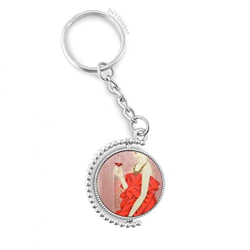 Peinture chinoise robe rouge sur un porte-clés rotatif pour votre sac