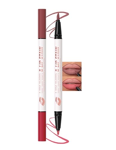 Erinde Lip Marker Wasserfester Lipliner - 2 Farben, Doppelterkopf Long Lasting Matt Lippenkonturenstifte, Liquid Highly Pigmented Lippenstift, Waterproof Makeup Lip Pencil