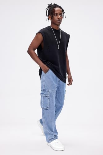 GINGTTO Mens Cargo Jeans Baggy Stretch with Pockets Blue Denim Cargo Pants for Men Boot Cut Hip Hop 344