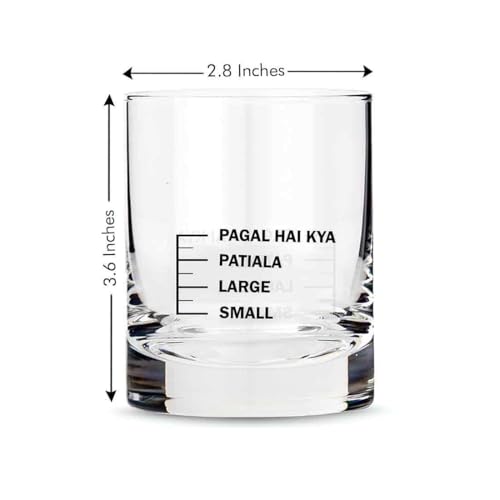 Nutcase Whiskey Glass with Measurement | Small Large Patiyala Pagal Hai Kya Peg Measuring Glass | Cool Whiskey Glass | Fun Anniversary Birthday Gift Funny Gifts for Husband Boyfriend | 300 Ml