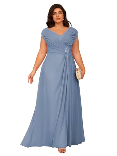 Image of Clothfun Simple V Neck Mother of The Bride Dresses Lace Appliques Chiffon Sleeveless Mother of The Groom Dress CYN014