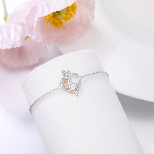 TOUPOP Gifts for Women Rose Heart Initial Bracelet 925 Sterling Silver Butterfly Letter Link Bracelet Love Jewelry Anniversary Birthday Christmas Gifts for Her Wife Girlfriend4
