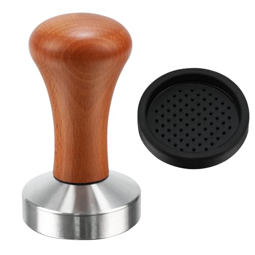 SZJYG Espresso Tamper 53mm Kaffee Tampers Coffee Tamper mit Holzgriff und Silikonmatte Kaffeestampfer Silikon-Espressostampfer Kaffeestempel Edelstahl Barista Tools