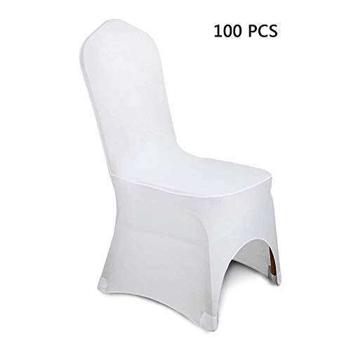 SmarketBuy 100 Pack White Chair Covers Polyester Spandex Banquet Chair Covers for Wedding
