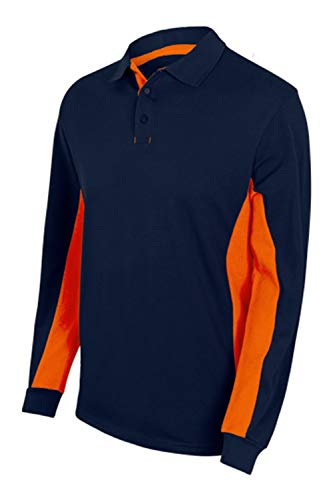 Velilla 105514; Polo bicolor manga larga; color Azul Navy y Naranja; Talla XL
