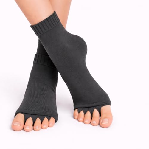 Image of Foot Alignment Orthopedic Cotton Socks for Men & Women | Five Toe Separator | Foot Pain Relief | Bunion Corrector | Plantar Fasciitis Support |Free Size | DarkGry-NavyBlue | 2 Pair | UK8-11
