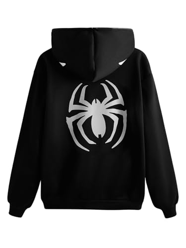 Men's Y2K Graphic Zip Up Hoodies Spiderweb Long Sleeve Hooded Sweatshirts Pullover Streetwear
