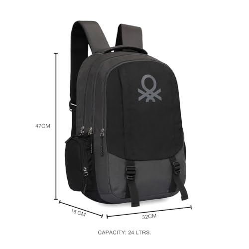 Image of United Colors of Benetton Turf 24L Laptop Backpack - Blue+Navy, Fits 15-inch Laptop, Water-Resistant with Secure Buckle, for Students & Commuters