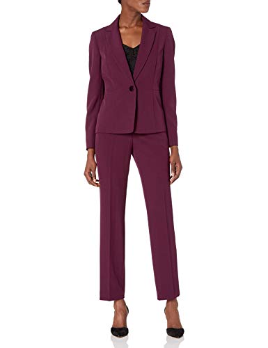 Le Suit Women's 1 Button Notch Collar Crepe Slim Pant Suit, Bordeaux, 10