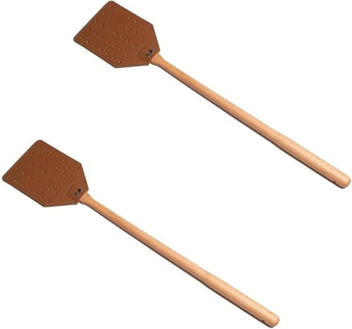 2 Tapettes À Mouches en Cuir PU, Tapetteà Mouche avec Long Manche en Bois, Attrape-Mouche, Lutte Antiparasitaire Manuelle, Robuste Tapetteà Mouche, Lutte Antiparasitaire Manuelle