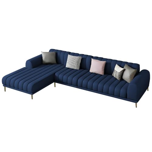 Image of Casaliving Herrick LHS 6 Seater L Shape Sofa Set with 2 Puffy for Living Room (Blue Colour) Premium Velvet Fabric Sofa