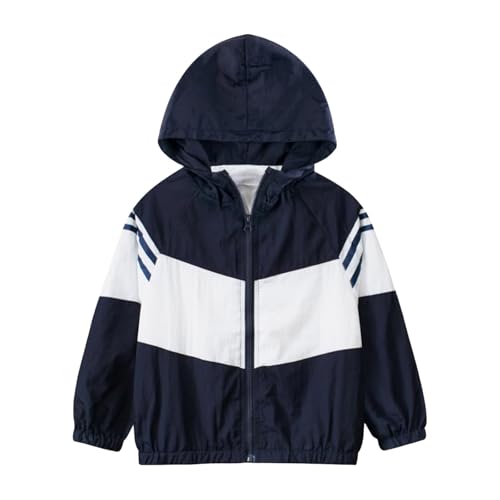 Hooded Jacket for Boys Long Sleeve Zip 𝗖olor Block Windproof Outerwear Teen Casual Trendy Coat with Pocket