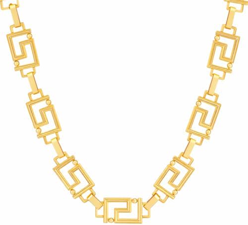 Greek Key Statement Necklace for Women Men, Bold Gold Tone Geomet...