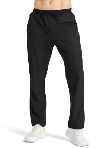 EIGIOO Men's Athletic Sweatpants Lightweight Quick Dry Water Resistant Running Pants with Zip Pockets for Gym Jogging Lounge Black L