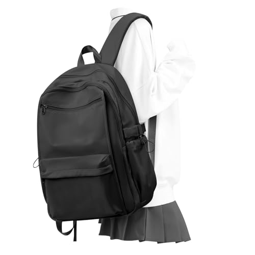 WEPOET Simple Black School Backpack For Women,Lightweight College Backpack,High School Bag For Teens Boys Girls,Casual daypack Small Travel Backpacks Men Bookbag