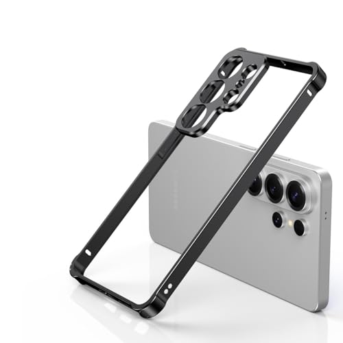 Coque en métal Samsung S25 Plus avec protection caméra en aluminium noir élégant