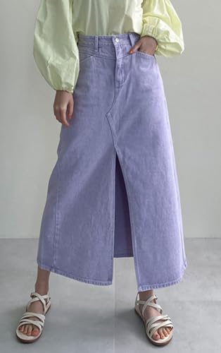 CHARTOU Women Summer Casual Long Denim Skirt Slit A Line Midi Long Jean Skirt3