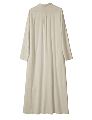 Image of Ladyful Women's Cotton Linen Maxi Shirt Dress Long Sleeve Button Down Shirtdress Beach Summer Dress Pockets