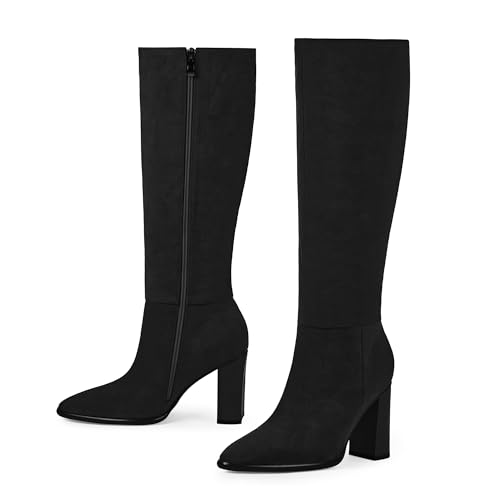 Image of Easyfox Knee High Boots for Women Pointed Toe Chunky Heel Tall Boots | Side Zipper,Insole Cushioning Foam Tall boots,Fall Spring Winter Fashion Dress Boots,Evening Bridal office Long Boots