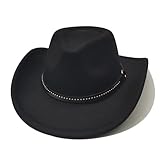 Willheoy Cowboy Hut Herren Damen Westernhut Kostüm Cowgirl Hut Unisex Cowboyhüte Schwarz Breiter Krempe mit Lederband für Erwachsene (C-Schwarz)