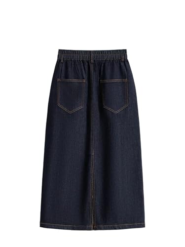 Women's High Waist Denim Skirt Classic Midi Length Lace Pocket Casual Office Denim Skirt Daily Wear Blue3