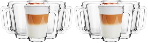 Glasmark KROSNO 1992 Juego De 6 Tazas De Café 250 ml En Vidrio Transparente Resistente Al Calor Con Asa Capuchino Latte Macchiato Té (Paquete de 2)