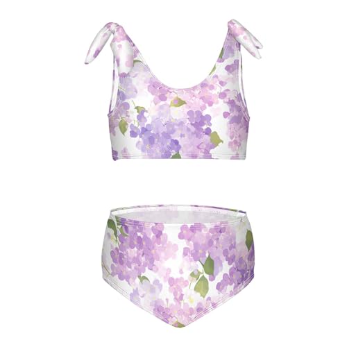 KLL Elegant Decorative Lilac Flower Tillable Girls Two Piece Bikini Sets Quick-Dry Bathing Suit Swimwear Adjustable Shoulder