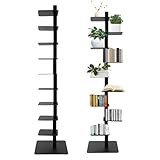 DouSeiAi 9-Tier Metal Spine Bookshelf with 360° Rotating Shelves, Tall Narrow Vertical Book Tower for Small Spaces, Freestanding Bookcase Organizer for Living Room, Bedroom, Office, Black