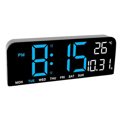 デジタル目覚まし時計、LED 卓上時計 12 24 時間スイッチ日付表示 ABS (青)