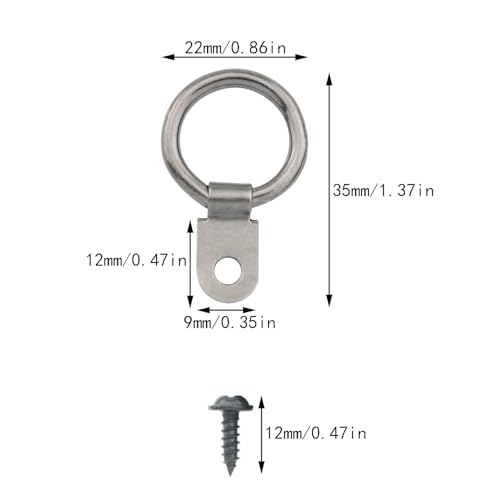 Image of 20pcs Picture Frame Hanging Single Hole Nickel Plated Round Ring with Screw Decorative Picture Hooks Hardware Hook Fittings Picture Hanging Heavy Duty Clasps