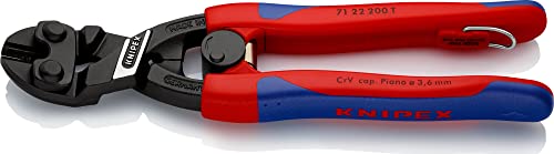 Knipex Cobolt Tronchese a Doppia Leva Bonderizzata Nera, Forma Affusolata, Incorporato per Agganciare Una Protezione Anticaduta 200 Mm (Confezione Self-Service/Blister) 71 22 200 T Bk