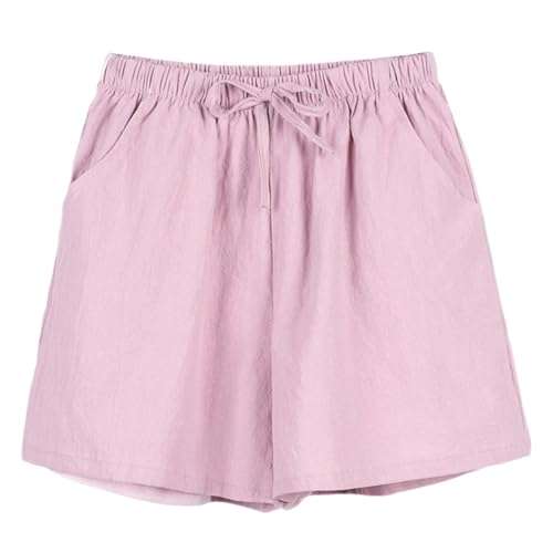 ショートパンツ 短パン レディース 綿麻 夏 ハーフパンツ ウエストゴム 無地 部屋着 普段着 カジュアル 通気性 (JP, アルファベット, L, ピンク) - Moerstar - 商品画像