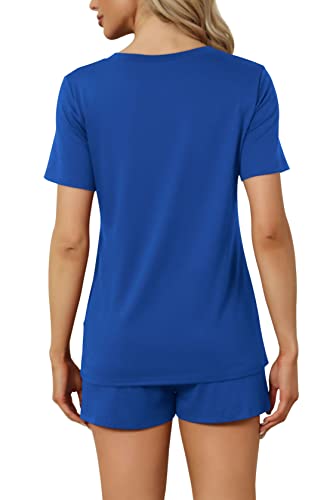 Image of RUBZOOF Women's Short Sleeve Pajama Sets with Pockets Casual V Neck 2 Piece Lounge Sets S-3XL