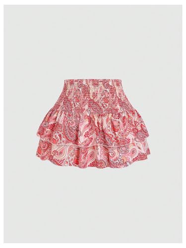 MakeMeChic Women's Paisley Print Skirt Tiered Ruffle Shirred Boho Mini Skirts2