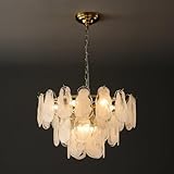 DUGHKUGH Gold Modern Chandelier 23in 9-Light Cloud Glass Pendant Light Mid Century Chandelier with White Shell Crystal Chandeliers for Bedroom Dining Room Living Room Kitchen Island Foyer