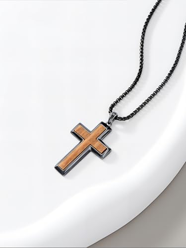 Wooden Cross Necklace for Men 925 Sterling Silver Orthodox/Jesus Cross/Fish Hook Necklace Christian Jewelry Meaningful Religious Gifts for Men2