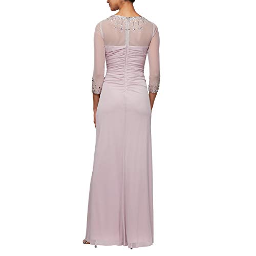Image of Alex Evenings Women's Long A-line Mother of The Bride Dress with Illusion Neck and Sleeves (Petite and Regular Sizes)