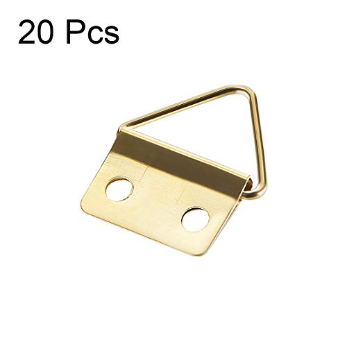 Image of uxcell Triangle Ring Picture Hangers, 24mm x 18mm Golden Assortment Kit for Photo Hanging Solutions, 20 Pcs