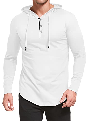 Kuyigo Men's S-5X Long Sleeve Lightweight Fashion Athletic Hoodies Sport Sweatshirt Hip Hop Pullover White Large #TOP3