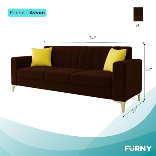 Image of FURNY Alona 3 Seater Fabric Sofa Set (Dark Brown) Premium Velvet Finish | Durable & Comfortable Ideal for Living Room, Offices