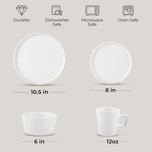 Image of Zulay Kitchen Terra Plates and Bowls Sets, 16 Piece Modern Stoneware Dish Set for 4, Chip and Scratch Resistant Ceramic Dinnerware Set, Microwave and Dishwasher Safe, White